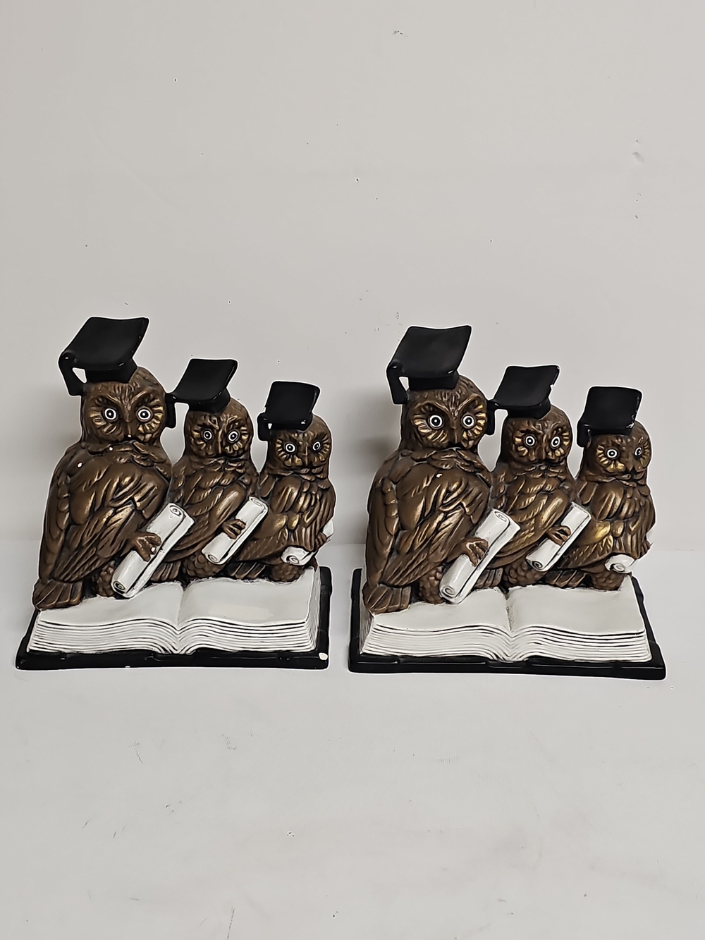 Vintage Arnel's Pottery Graduation Owl Bookends Robware Calgary Ceramic 1970s